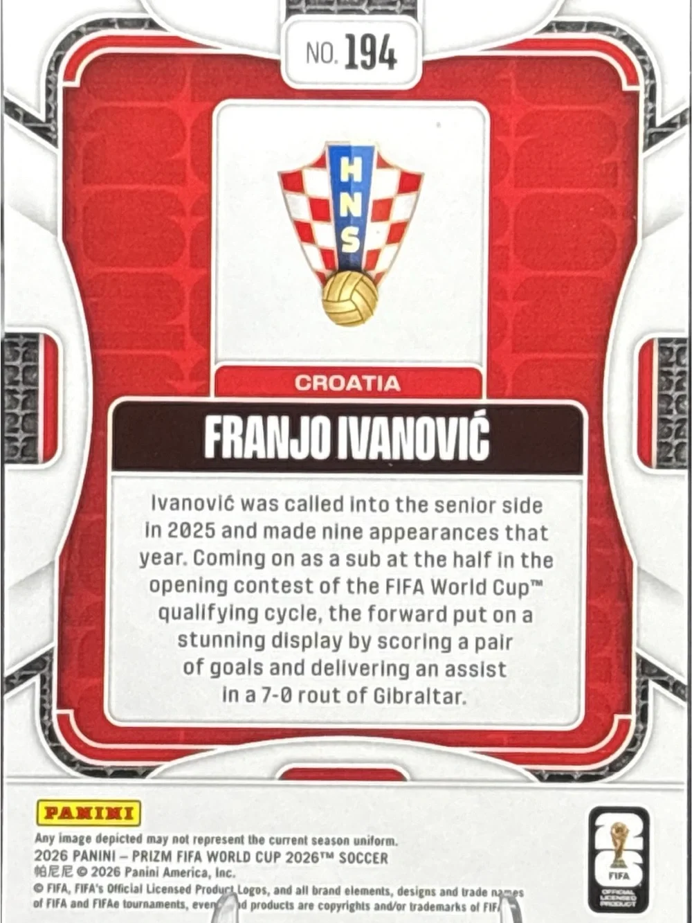 Panini Prizm Franjo Ivanović Croatia Rookie Soccer Card